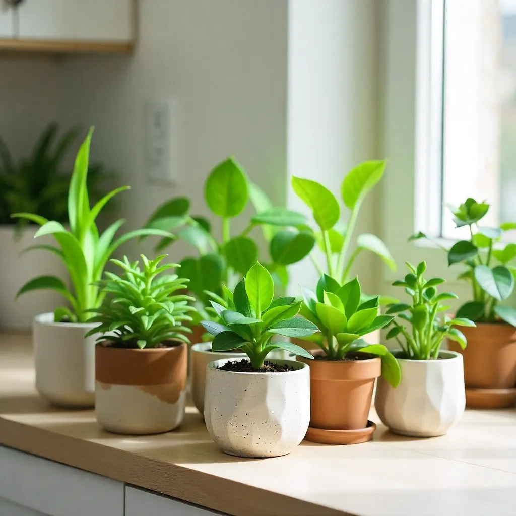 Small plants in ceramic pots